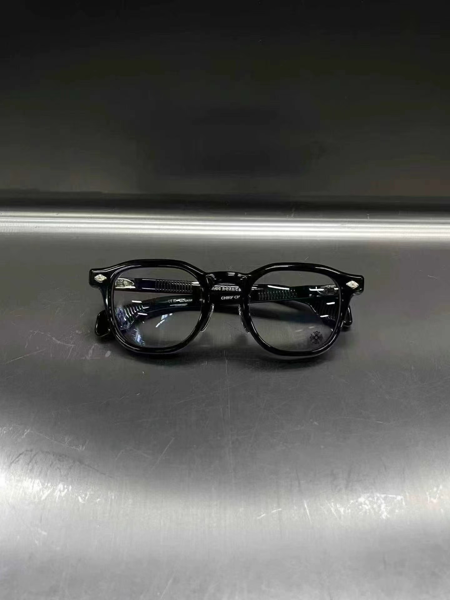 Chrome hearts โครเอเชียหัวใจ Chirp-A สีดำทองแว่นตาแบนแบบเต็มกรอบ👓 รูปที่ 1