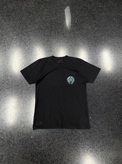 Chrome Hearts Miami 한정판 블루 말굽 반팔 티셔츠, 블랙.