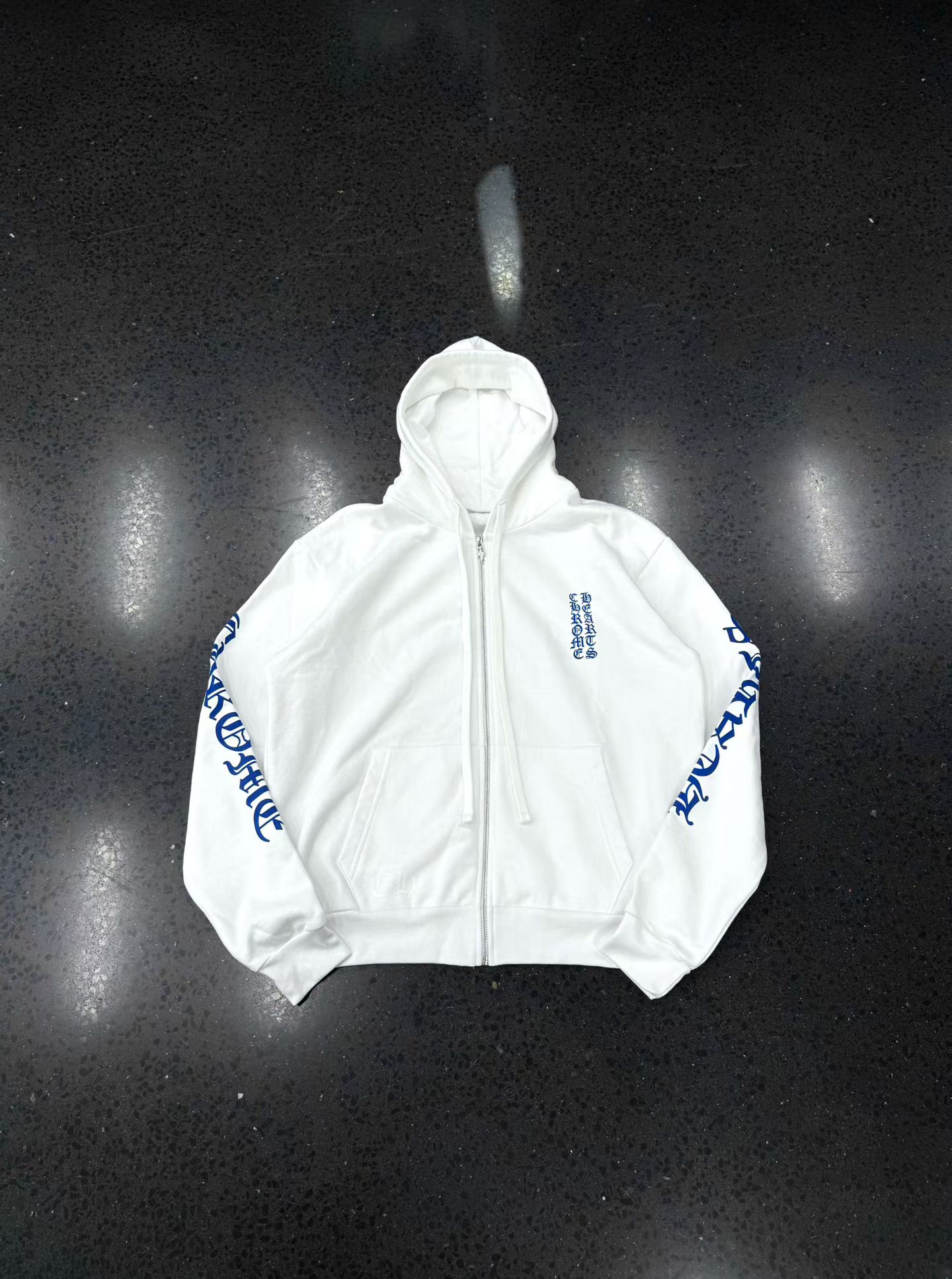 Chrome hearts Crohearts blue white print ซิปเสื้อฮู้ดสีขาว รูปที่ 1