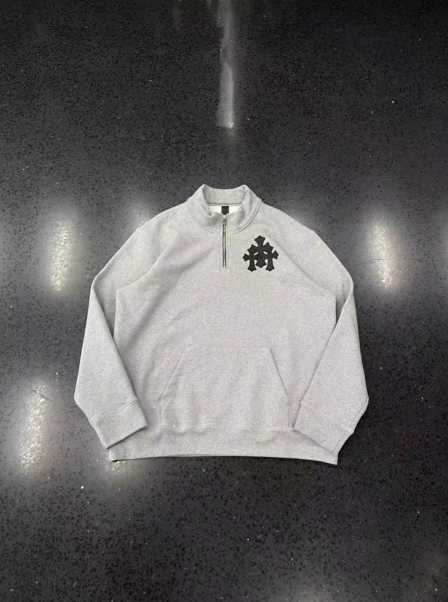 クロムハーツ三十字架✝ハーフジップパーカーグレー、画像1