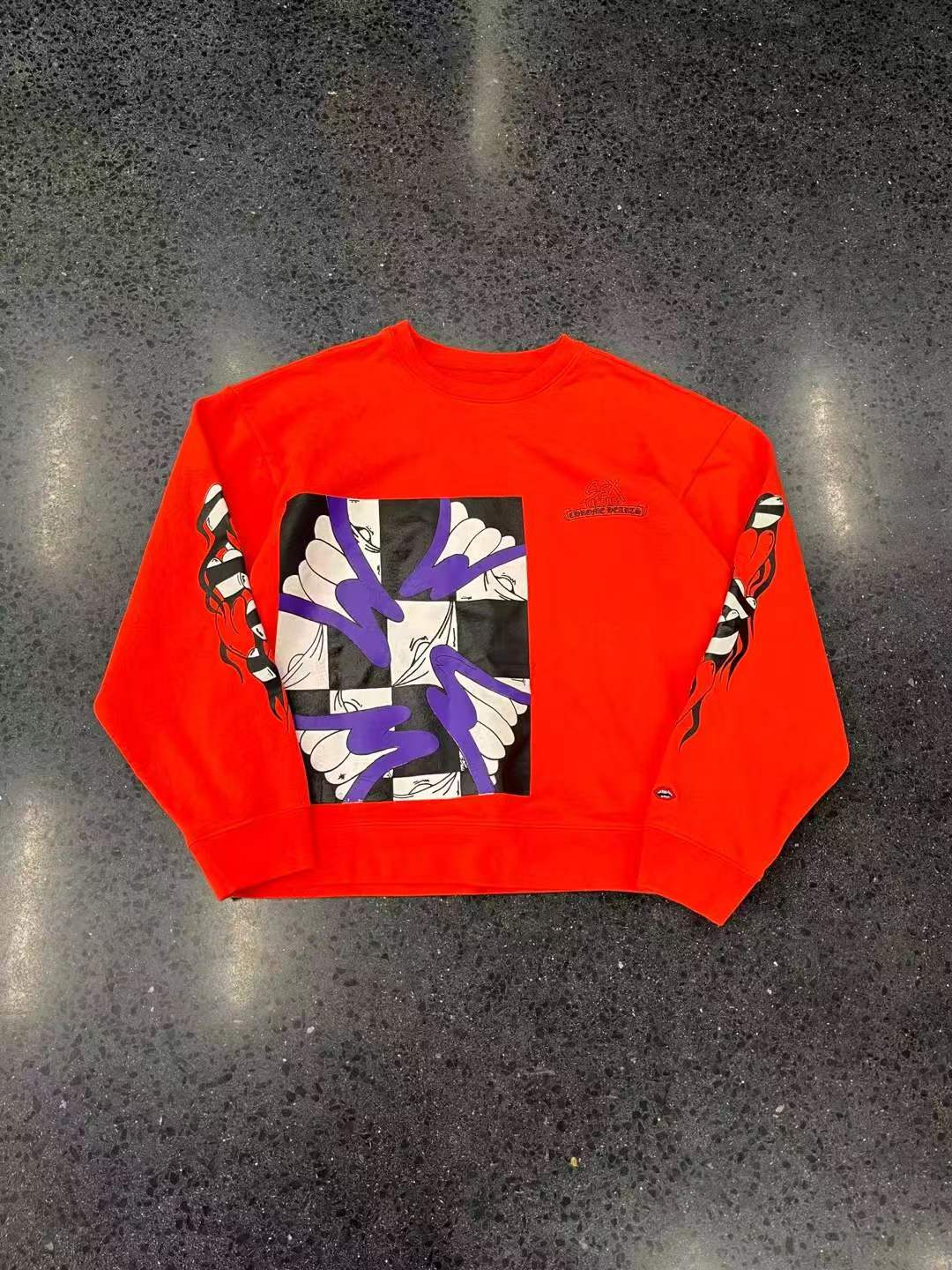 Chrome hearts Croheart Sex records แสดงเสื้อสเวตเตอร์จำนวนจำกัดสีแดง รูปที่ 1