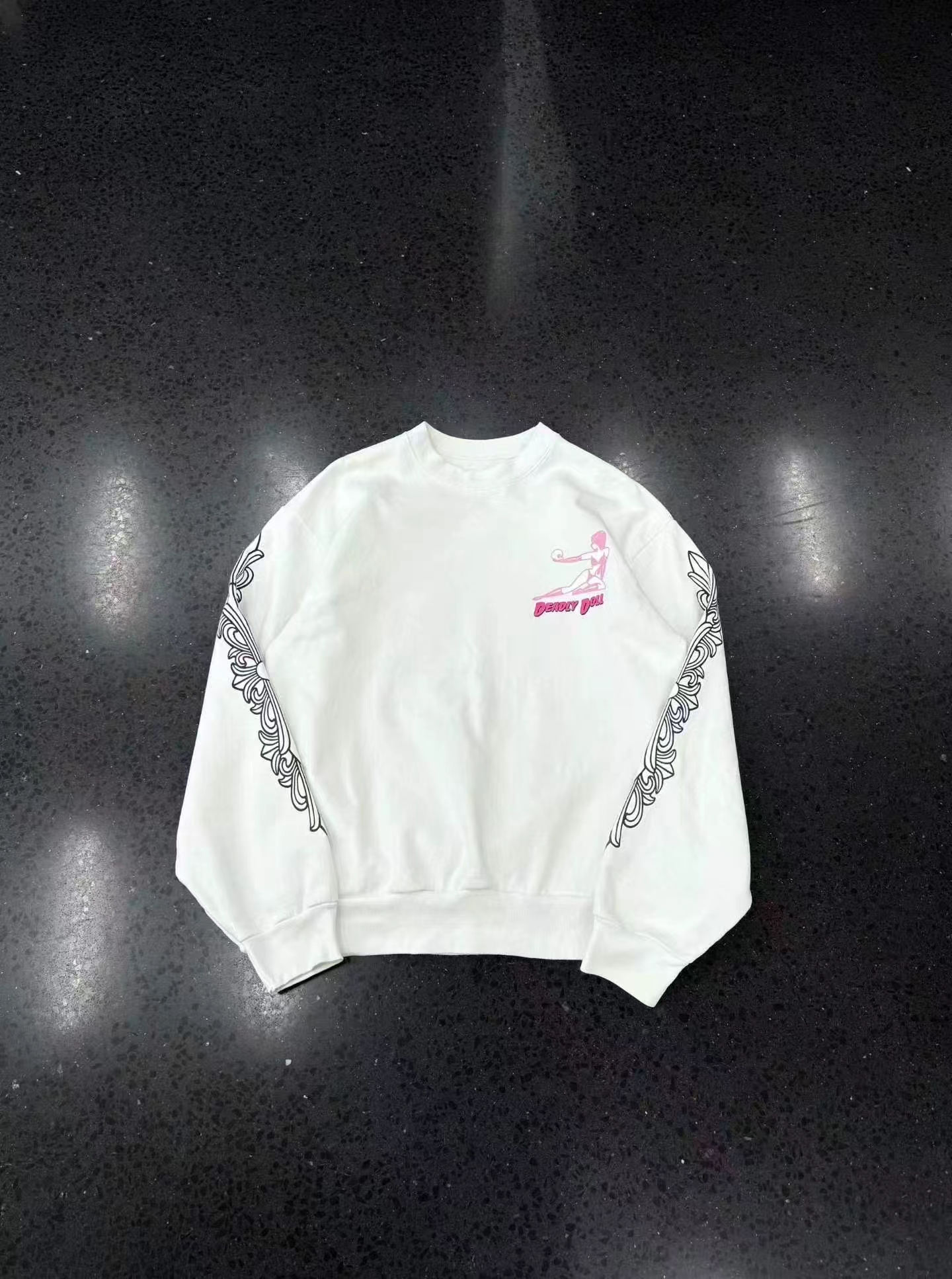 Chrome hearts Croy หัวใจ Deadly Doll เสื้อสเวตเตอร์พิมพ์ลายสีขาว รูปที่ 1