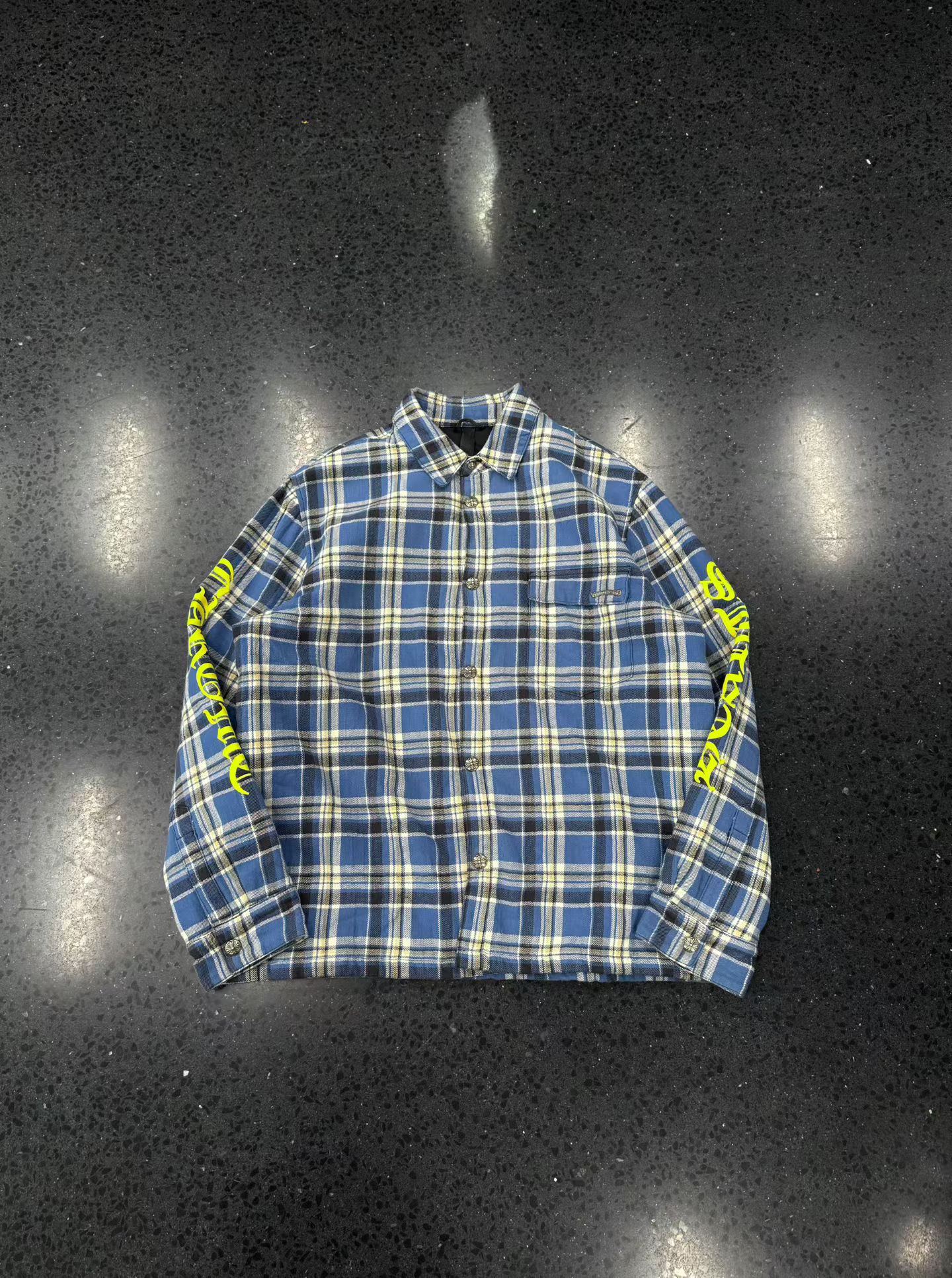 Chrome heartsクロハート格子縞workdog綿服ジャケット青黄、画像1