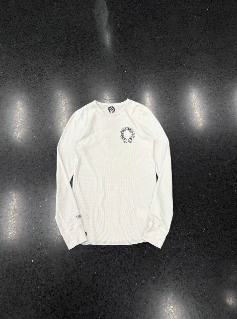 Chrome hearts โครเอเชียหัวใจดอกไม้ไขว้พิมพ์ภาษาสันสกฤตวาฟเฟิลด์แขนยาวสีขาว