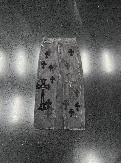 Chrome Hearts cross✝Leather silver black and gray cow king