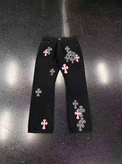 Chrome hearts CROSS Pink Checkerboard Cross✝️ Black jeans