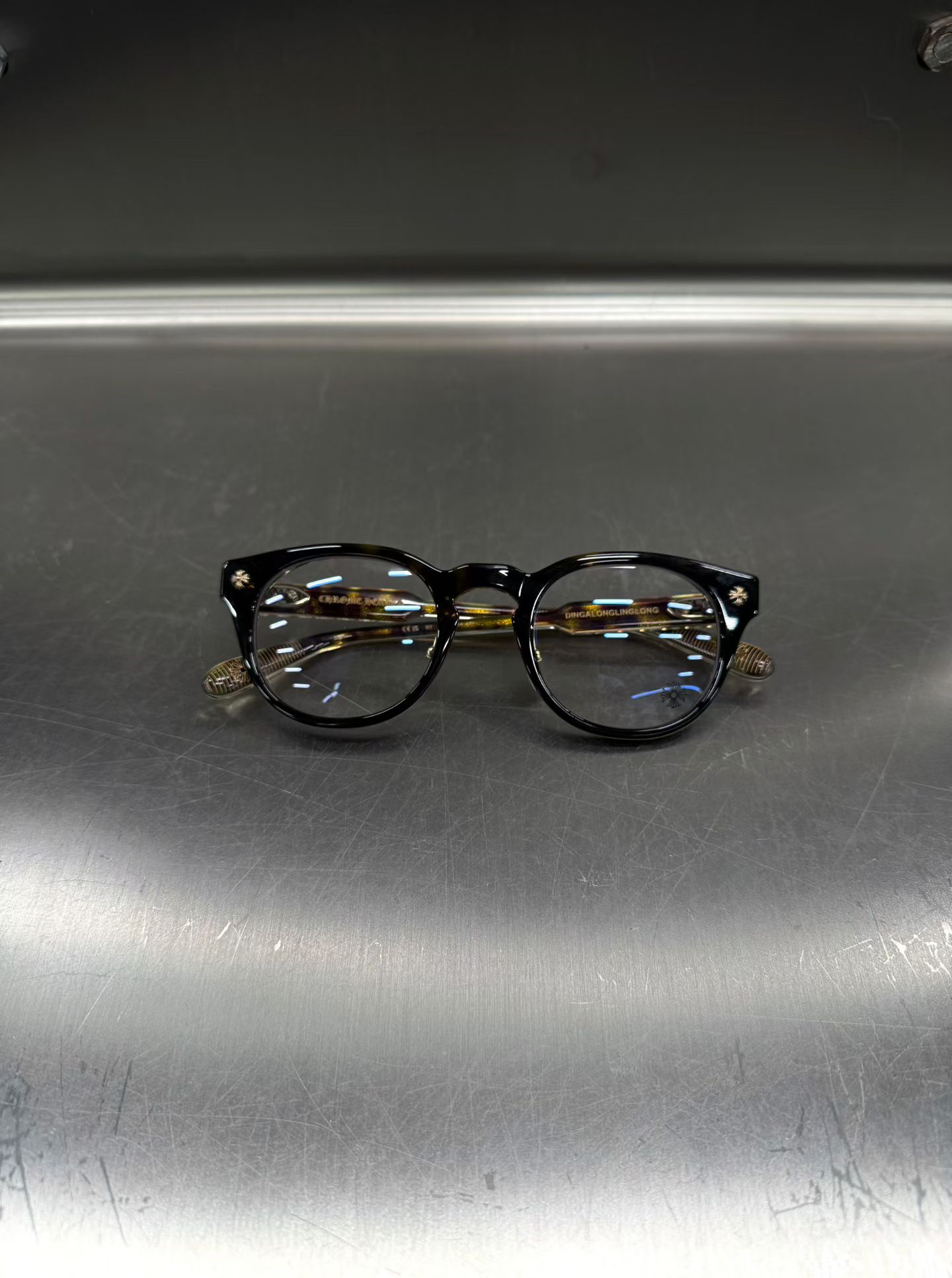 Chrome heartsクローン心べっこう色黒枠メガネ👓、画像1