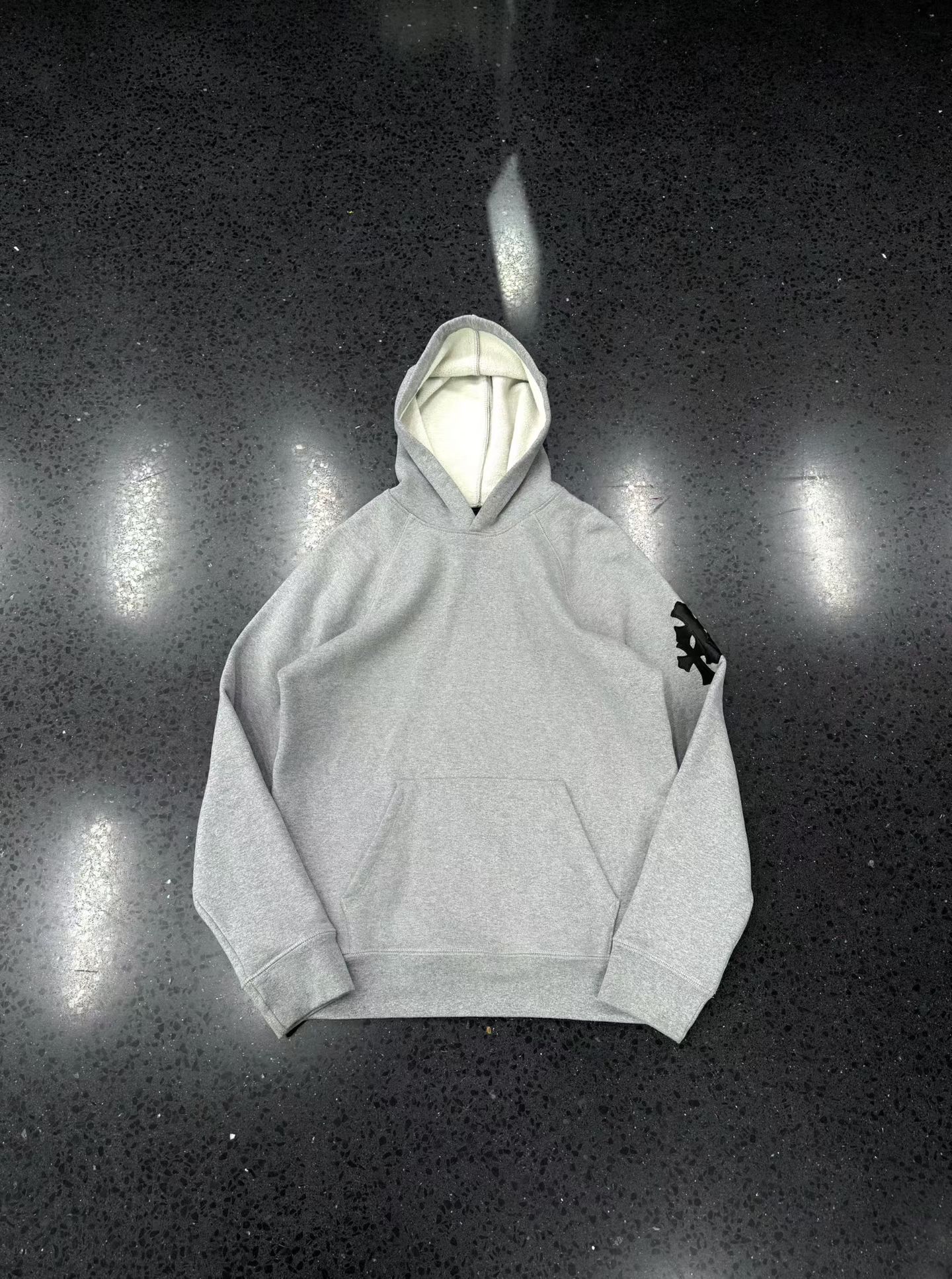 Chrome Hearts Croheart Three Cross✝️ Leather Hoodie Grey, image 1