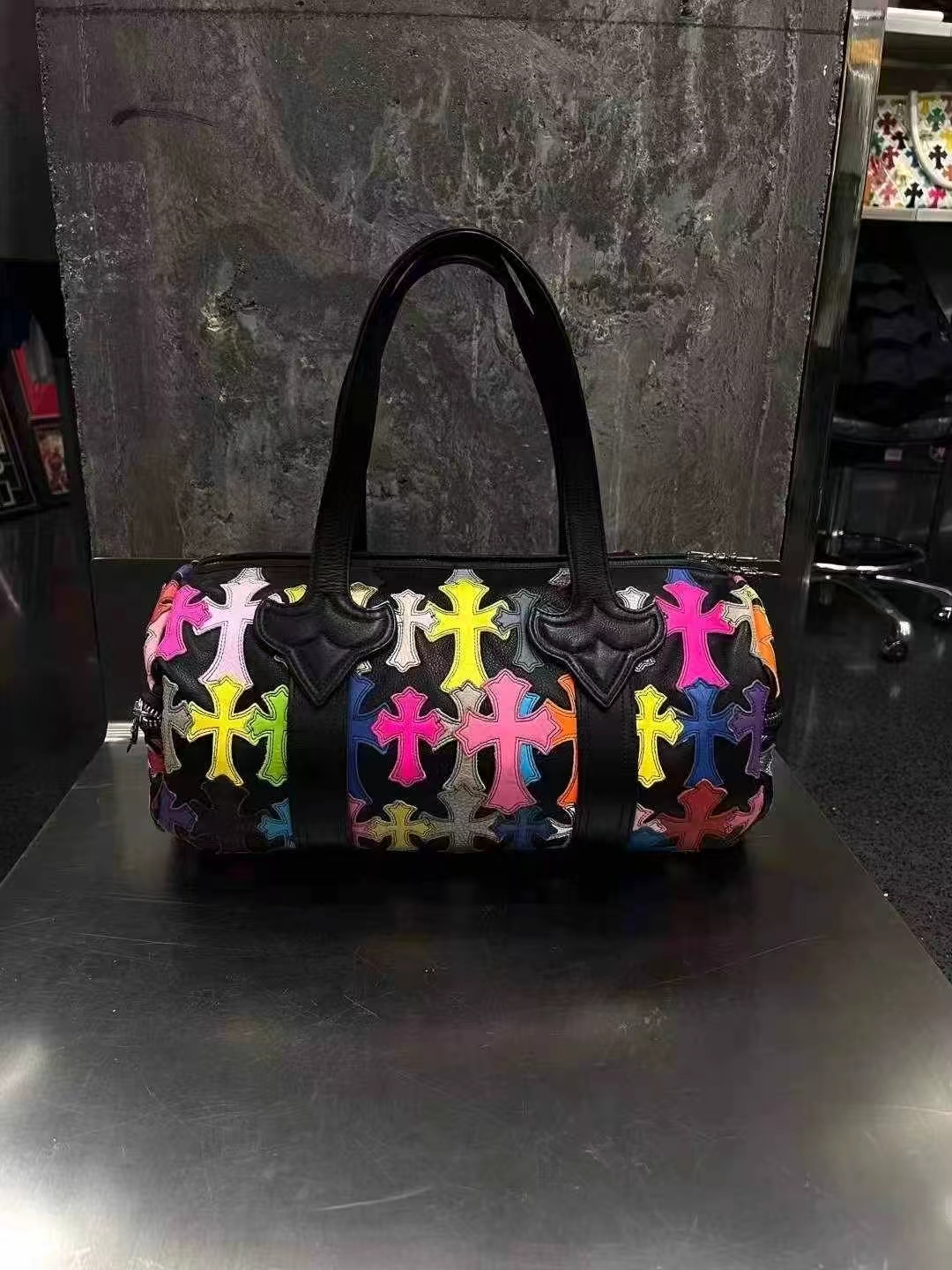 Chrome Hearts ครอสต์หัวใจหลากสี✝กระเป๋าเดินทาง Keepall ขนาดเล็ก รูปที่ 1