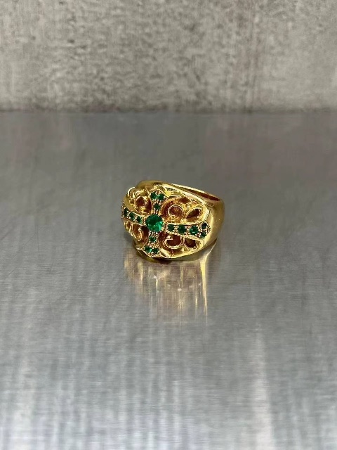 Chrome hearts โครโคหัวใจ22K แหวนผู้พิทักษ์เพชรสีเขียว💍