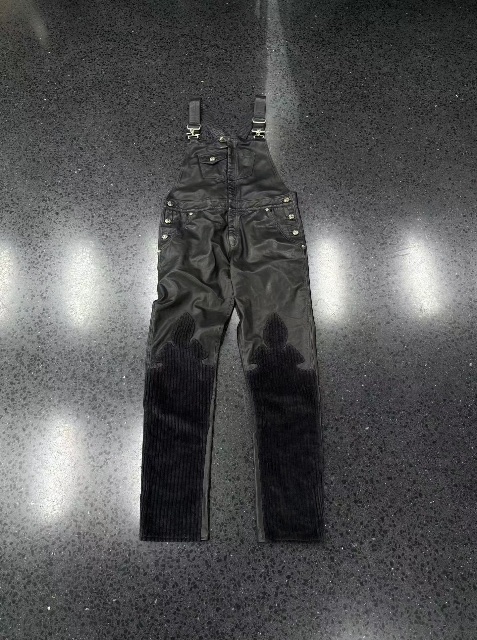Chrome hearts Crop หัวใจเปลวไฟผ้าลูกฟูก🔥กางเกงเอี๊ยมหนัง