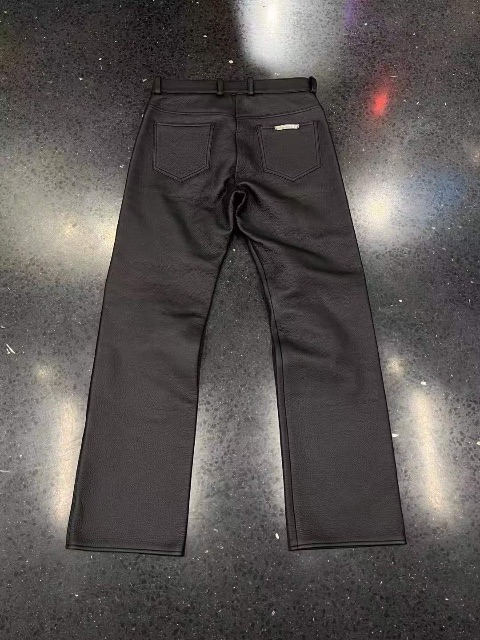 Chrome hearts โครเมี่ยมหัวใจ Fleur knee🔥กางเกงหนังสีดำ