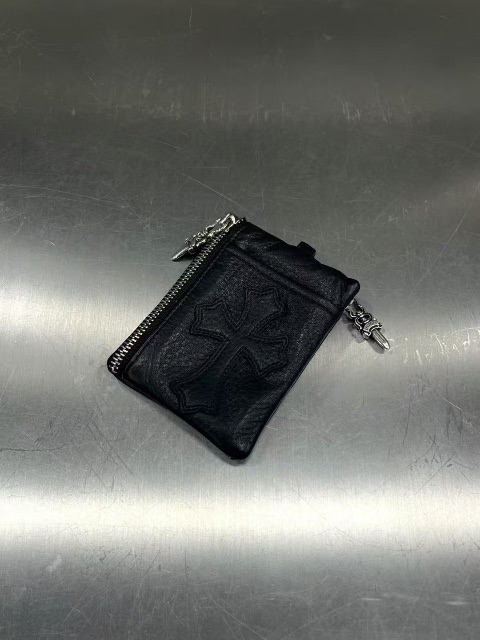 Chrome Hearts ครอส✝️ กระเป๋าใส่บัตรมีซิปหนังสีดำสามารถแขวนโซ่กางเกงได้