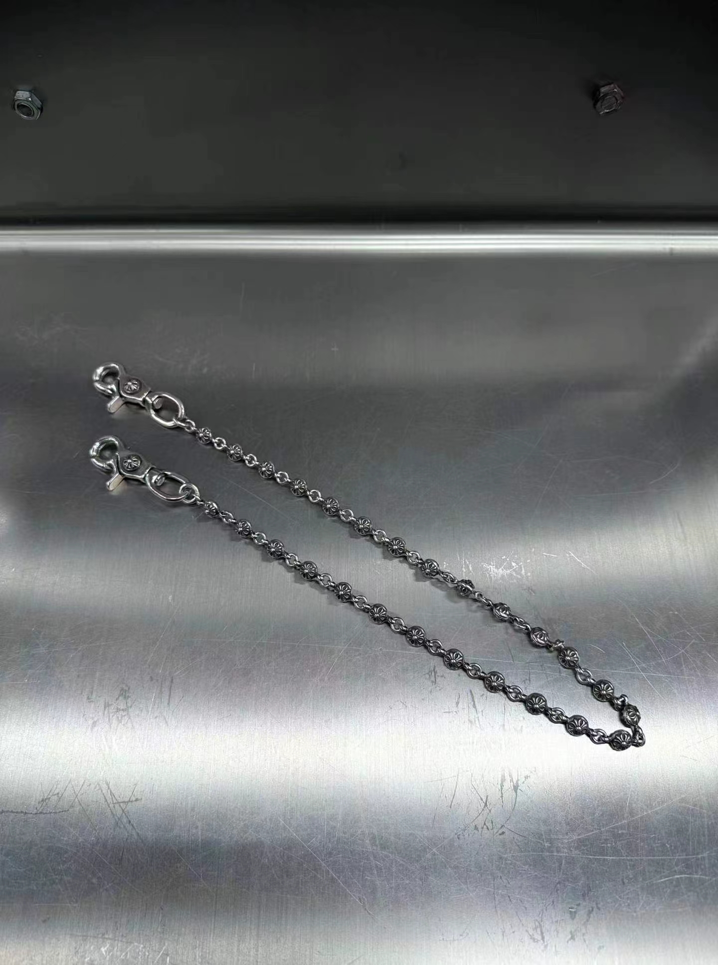 Chrome heartsクローン心双ロブスターバックル十字花玉ズボンチェーン⛓️、画像1
