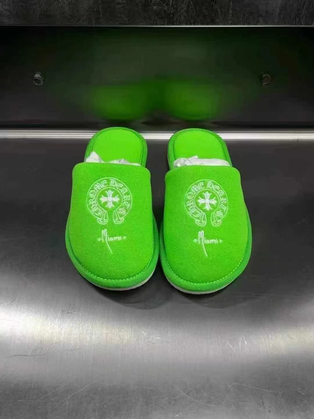 Chrome Hearts Croheart Miami Limited Bright Green Hotel Slippers, image 1
