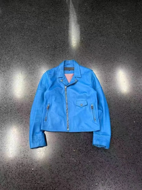 Chrome hearts Croheart CDG แบรนด์ร่วมเสื้อหนังหัวรถจักรสีน้ำเงิน
