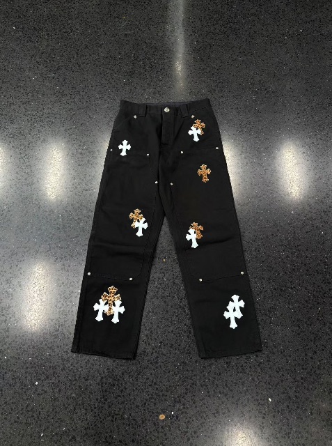 Chrome hearts โครเอเชียหัวใจ1 of 1สีหนังข้าม✝️ กางเกงทำงานสองเข่า