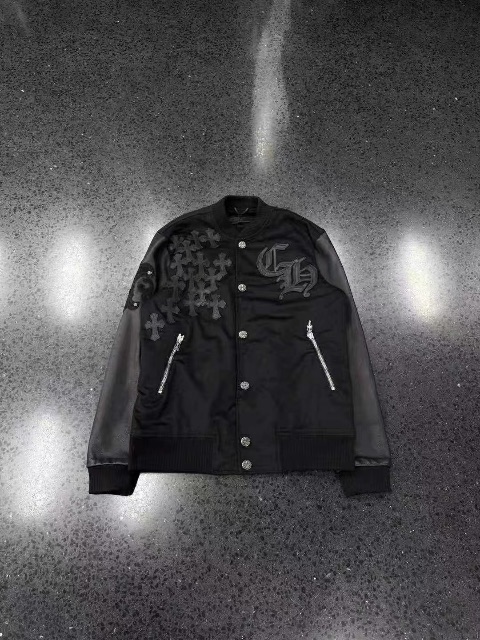 Chrome Hearts ครอส✝️ แจ็คเก็ตเบสบอลหนังเย็บแคชเมียร์