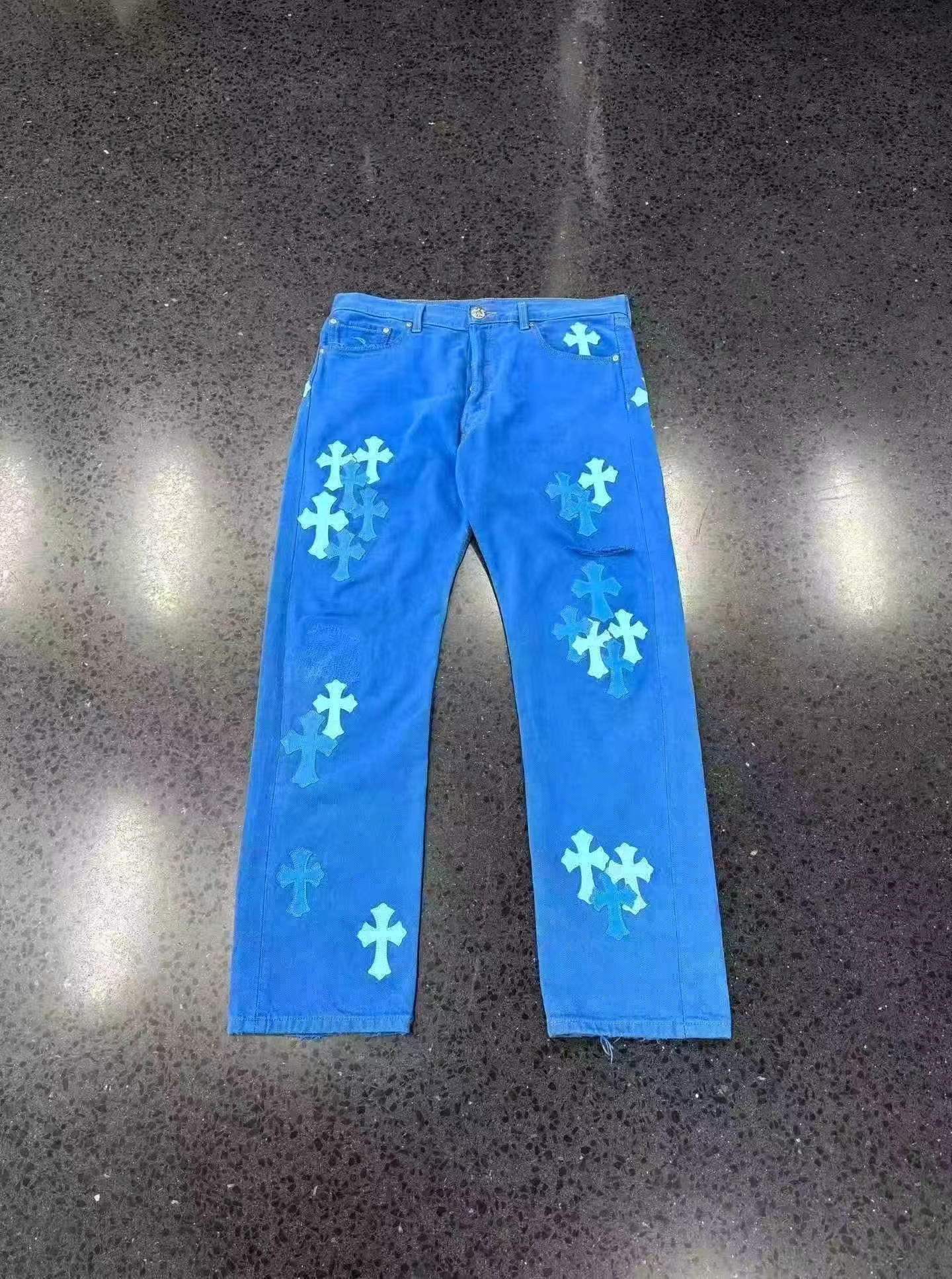 Chrome hearts Croheart London Limited Blue Cross✝️ กางเกงยีนส์หนัง รูปที่ 1