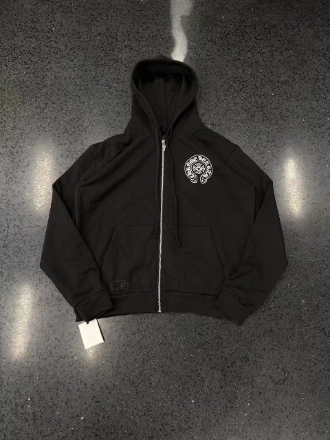 Chrome hearts Croheart หางโจวจำกัดเกือกม้าซิปเสื้อฮู้ดสีดำ