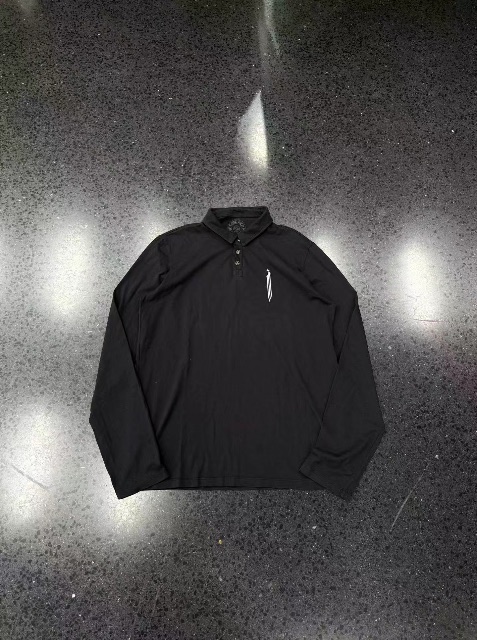 Chrome hearts กริชหัวใจโครเอเชียพิมพ์ลายหัวเข็มขัดเงิน POLO แขนยาวสีดำ
