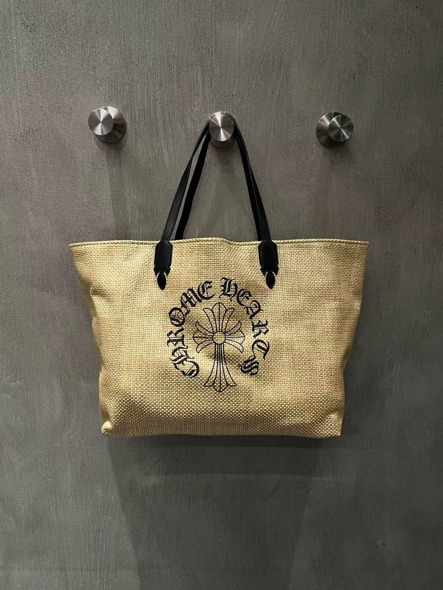 Chrome hearts Croheart Cross กระเป๋าชายหาดถักฟางภาษาสันสกฤต🏖️ รูปที่ 1